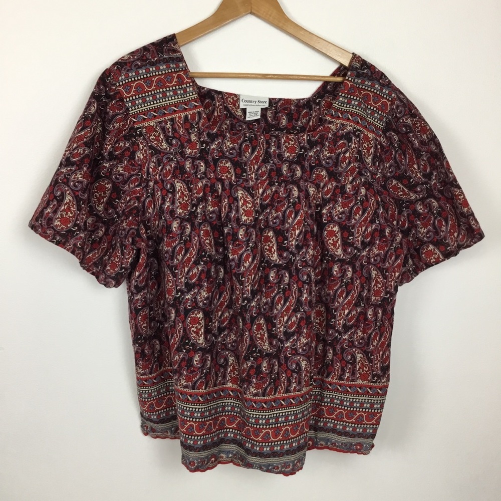 Country Store Cotton Paisley Printed Square Neck Box Top size 2X